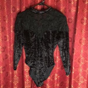 DESIGNER black lace and velvet body suit